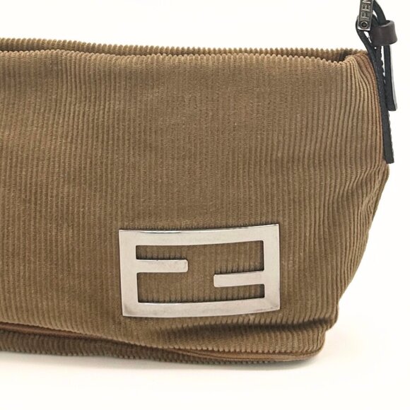 •SOLD•Fendi Corduroy Shoulder Bag, Silver FF Logo Plate - Picture 3 of 7